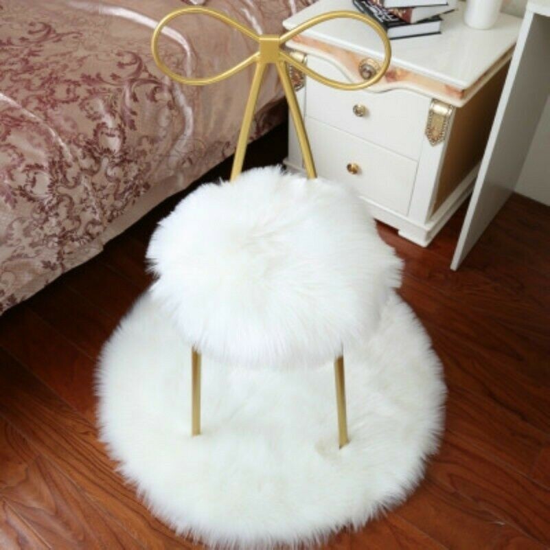 Thicken Faux Fur Wool Cushion Plush Chair Seat Set Pad Carpet Mat Winter Round