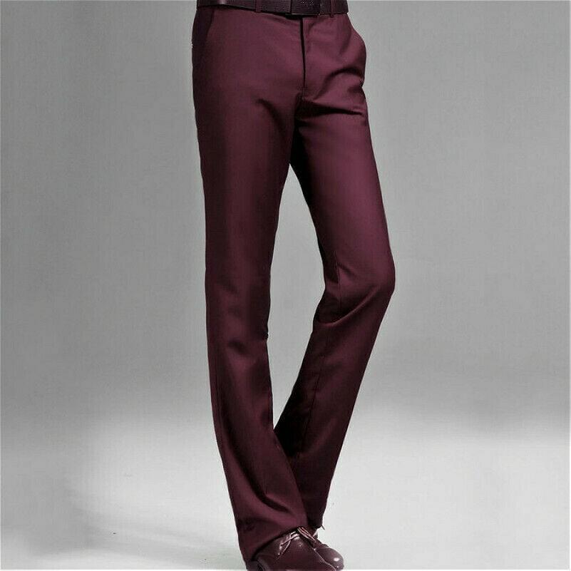 Mens Bell Bottom Pants 70s Retro Flare Formal Dress Trouser Wedding Slim Fit