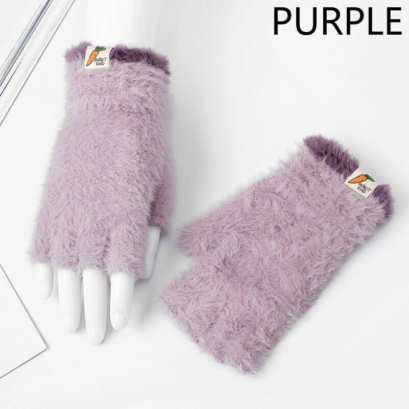 Women Furry Fluffy Plush Fingerless Gloves Mittens Winter Wrist Hand Warmer