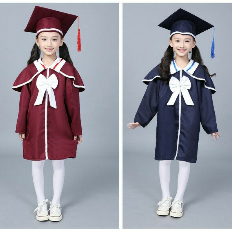 Child Kids Baccalaureate Gown Graduation Academic Dress Hat Cap Student Costume