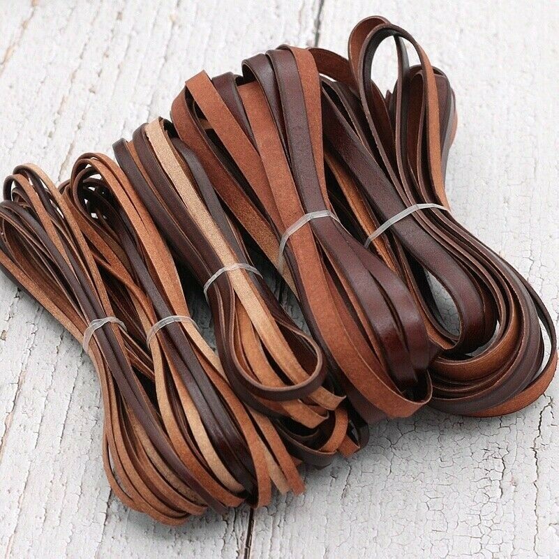 Coffee Genuine Real Leather Flat Cord DIY Craft Strap Rope String Bracelet