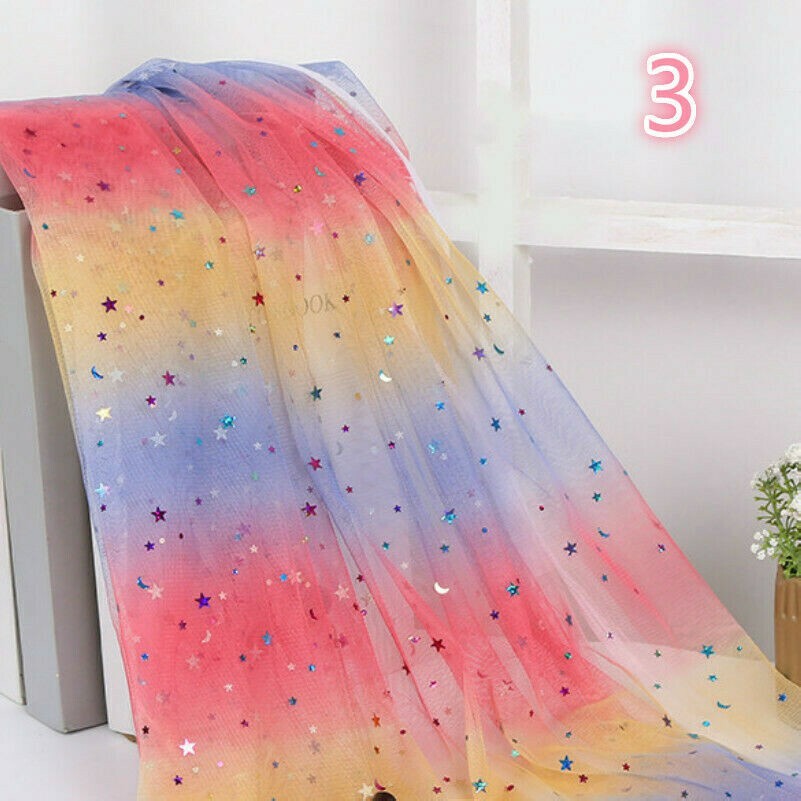 Regenbogen Netz Tüll Stoff Voile Farbverlauf Sheer Star Rock Kleid