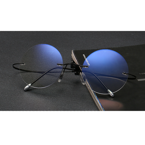 Men Metal Round Rimless Blue Light Blocking Reading Glasses Clear Lens Glasses
