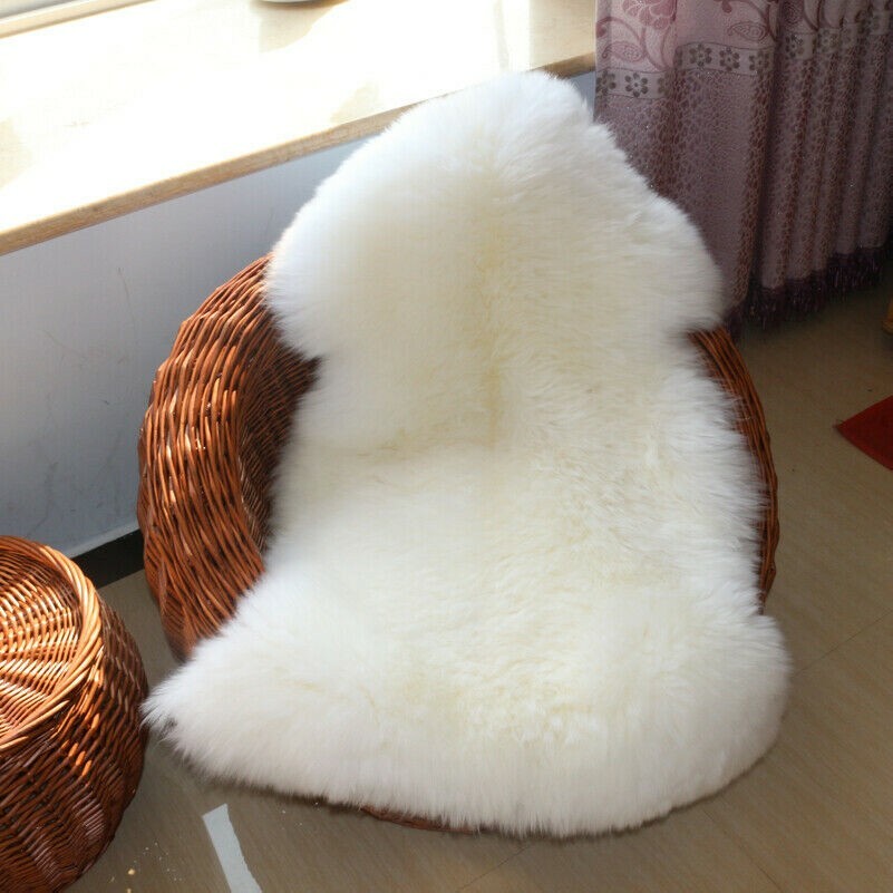 Blanc Véritable Mouton Fourrure Tapis Poilue Salle à Manger 100% Naturel Laine