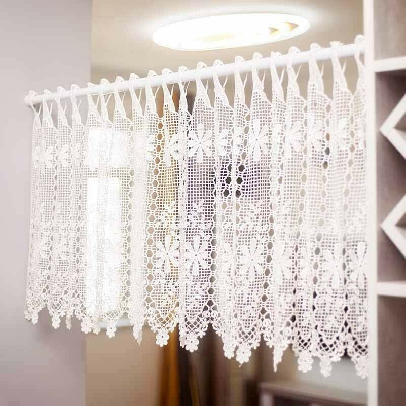 Hollow Out Lace Floral Curtain Cafe Home Kitchen Cabinet Decor Hanging Valance