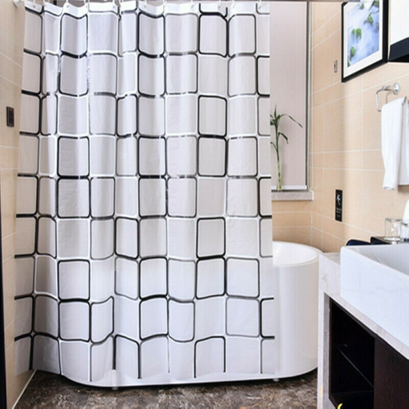 peva-checked-shower-curtains-watertight-mouldproof-bathroom-curtain-rings-decor