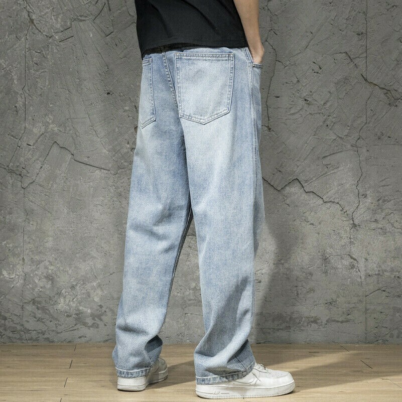 Herren Weites Bein Jeans 80s Vintage Gerade Denim-Hose Enganliegende Hose Cowboy