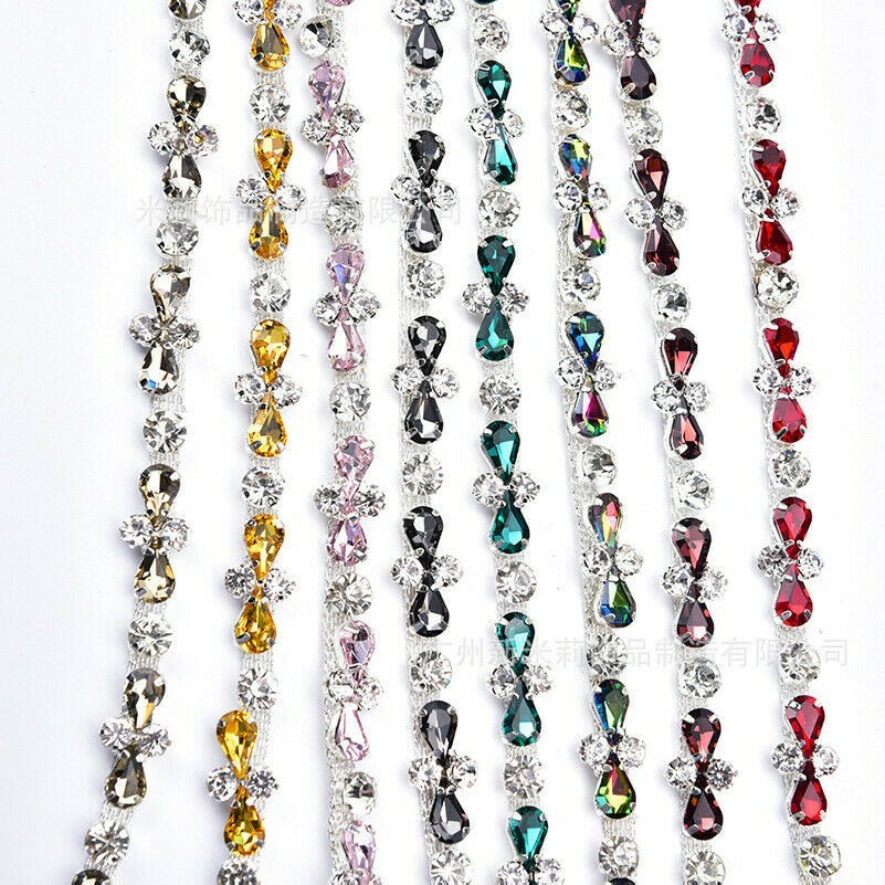 90cm Zum Aufnähen Strass Kette Strass Band Nähen Rand Blumen Kristall Glänzend