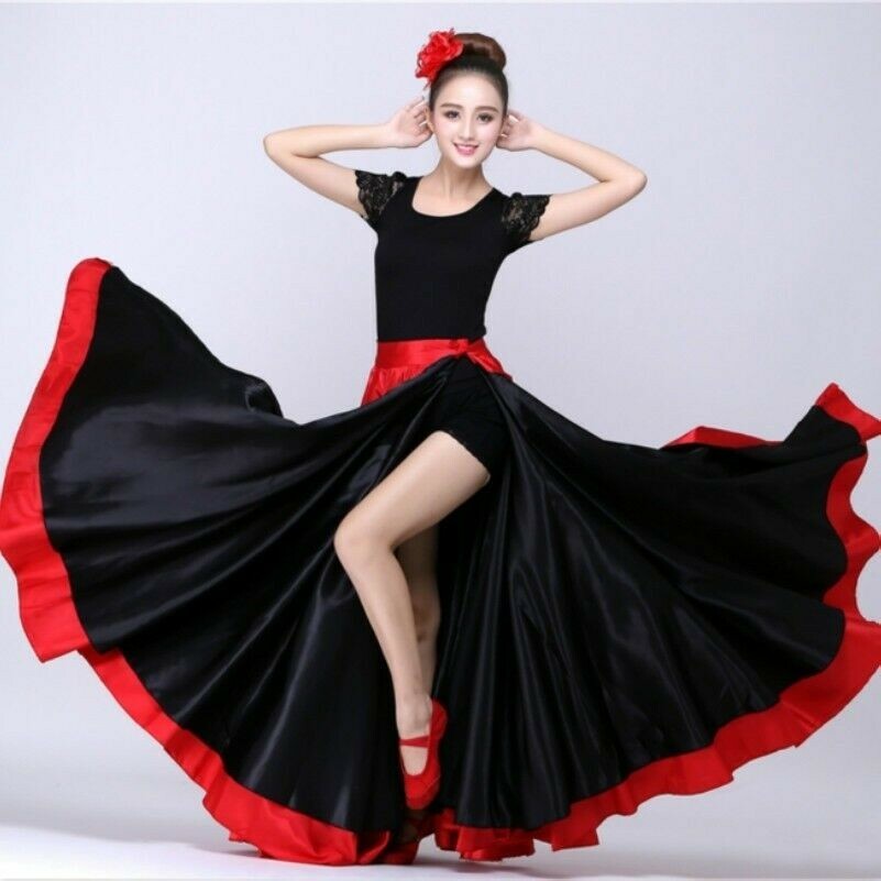 Satin Dance Swing Skirt Hook Tango Spanish Modern Dancewear Costume Bullfight