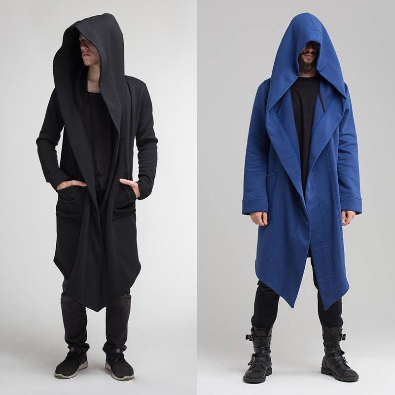 Hommes Long Cardigan Veste Capuche Sweat Pull à Capuche Gothique