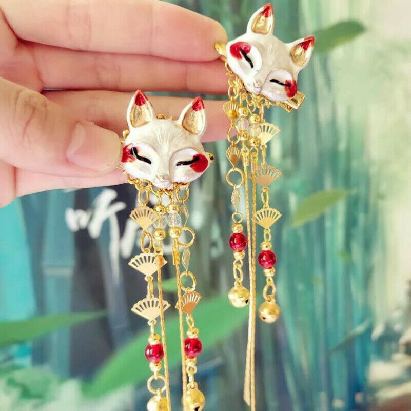 2X Chinese Hair Pin Clip Accessories Tassel Japanese Ancient Hanfu Fox Retro