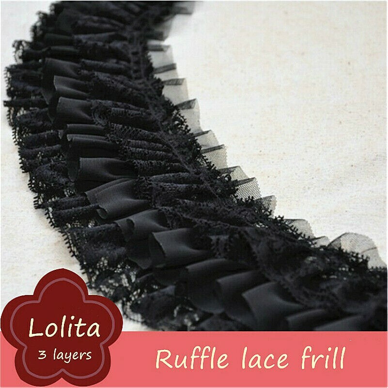 3 Layer Lace Fabric Trim Chiffon Pleated Frill Sewing Ruffle Edging Lolita