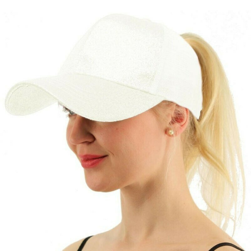 Damen Pferdeschwanz Netz Visier Kappe Mädchen Glitzer Baseballkappe Trucker Sun