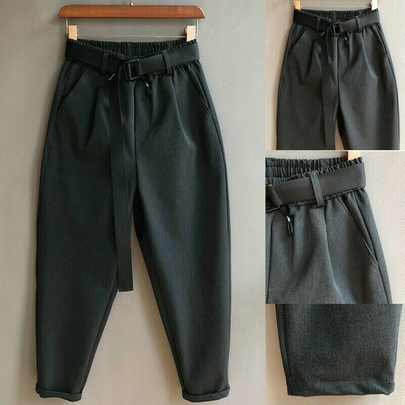 Uomo Affusolato Pantaloni Hip Hop Larga Cavallo Basso Harem con Cintura