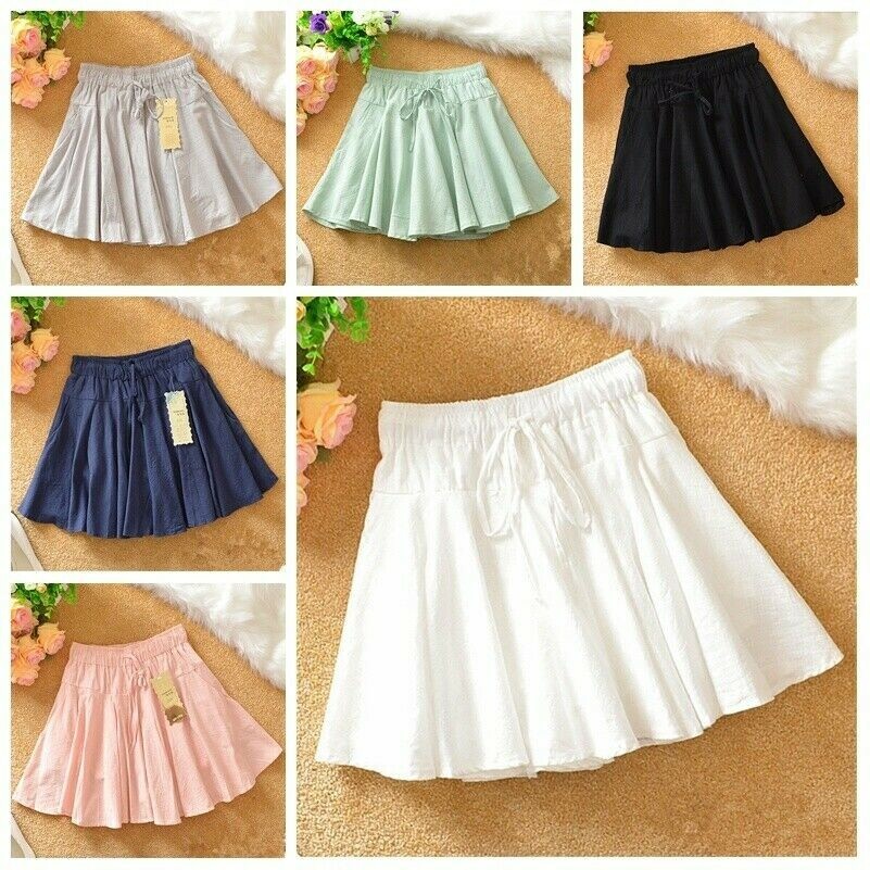 Plissiert Damen Baumwolle Rock Unterrock Culotte Halber Slip Petticoat Mini Kurz