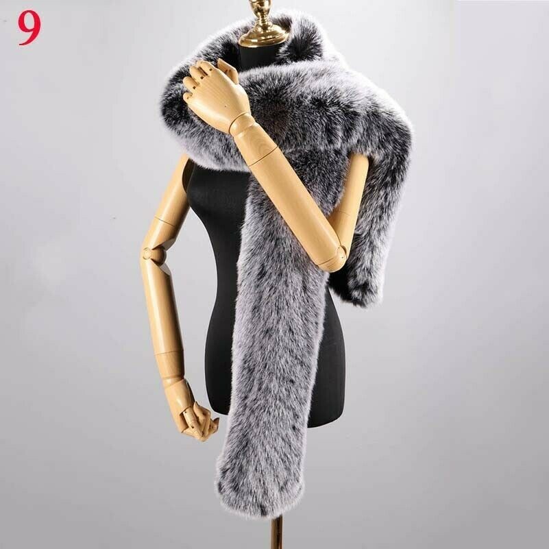 Women Faux Fur Scarf Long Soft Collar Shawls Wrap Stole Fluffy Furry Winter SPW