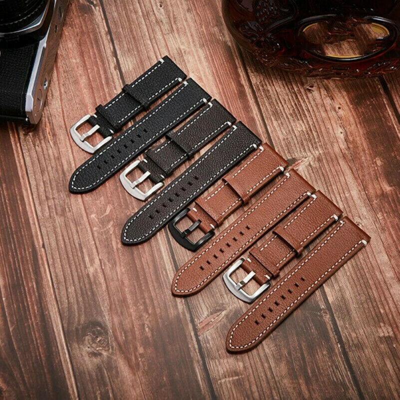 Zweiseitig Echtleder Uhrarmband Band Brown Schwarz Herren 18mm-22mm