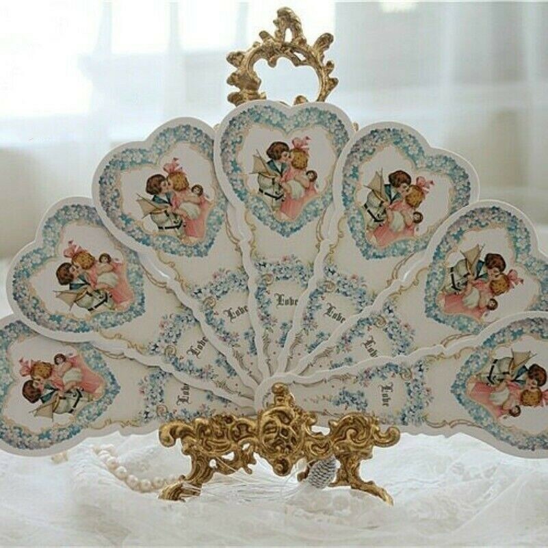 Women Folding Hand Fan Lolita Victorian Vintage Romantic Double Side Tassel