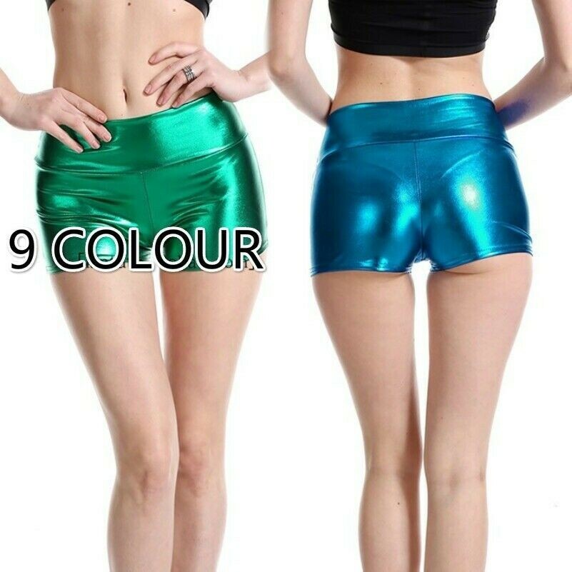 Women Faux PU Leather Hot Pants Shorts Clubwear Dance Jazz Metallic Wet Look