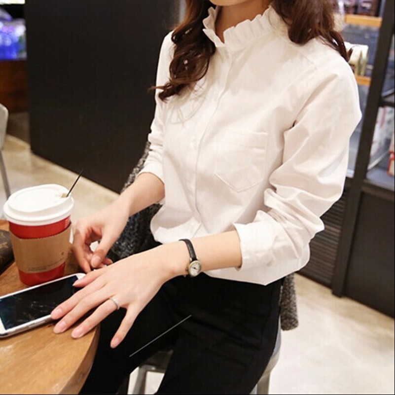 lady-ruffle-collor-shirt-long-sleeve-button-down-loose-casual-work-blouse-white