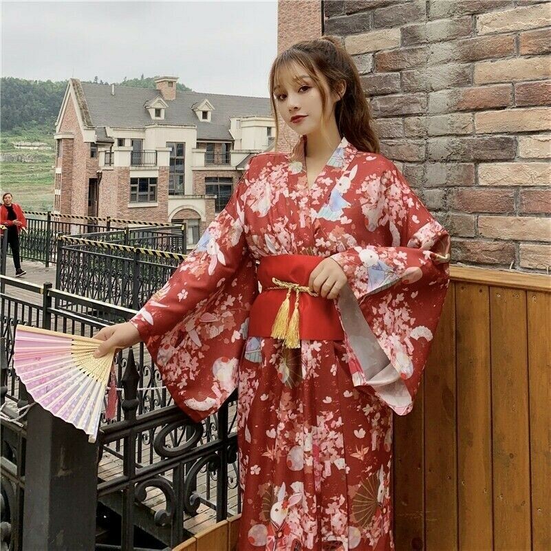 Donna Giapponese Kimono Yukata Floreale Sakura Cosplay Accappatoio Pigiama Retrò
