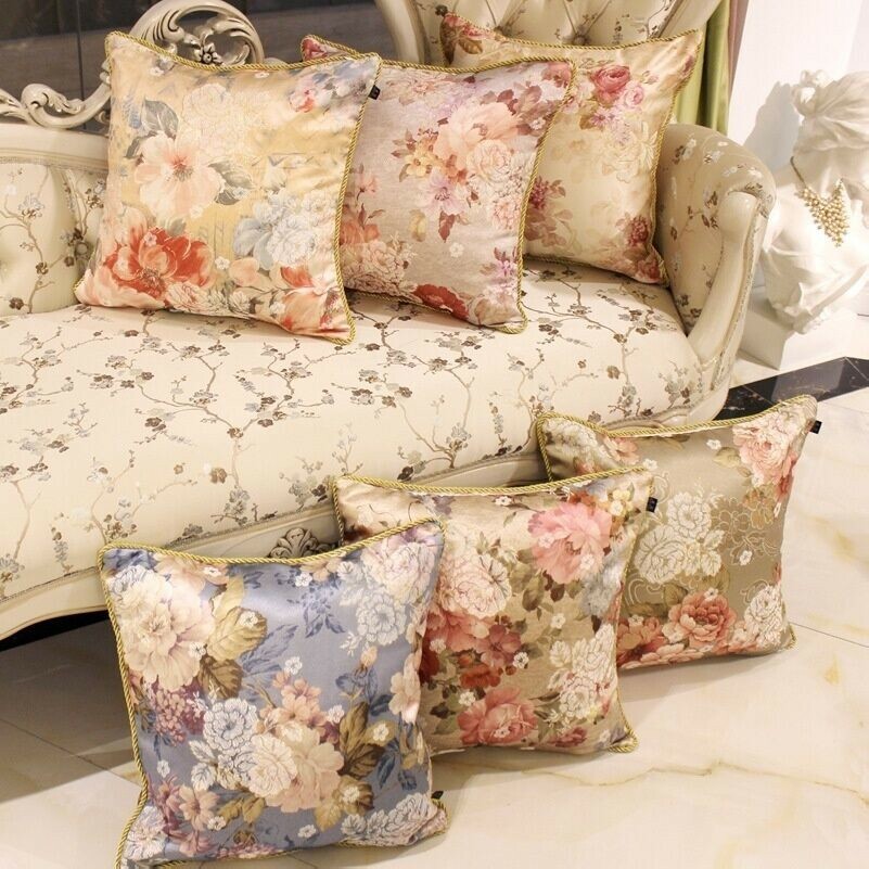 18'' Cushion Pillow Cover Cases Home Decor Floral Jacquard Thick Chinese Vintage