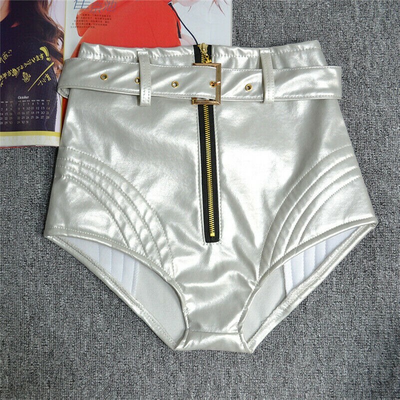 Women's High Waist Leather Shorts Hot Pants Nightclub Bar DJ Jazz Dancewear