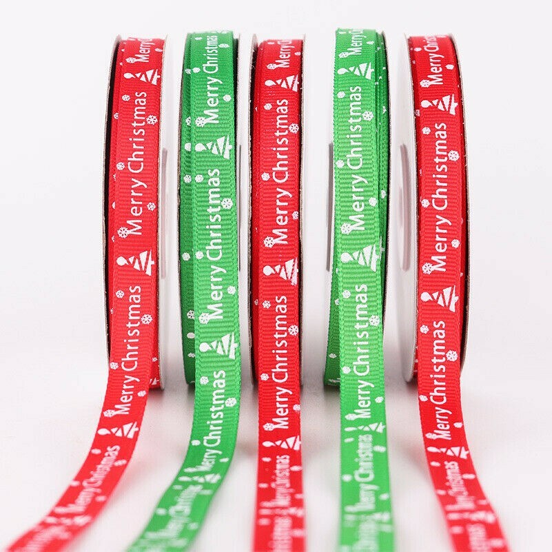 22m Rouge Vert Artisanat Ruban Flocon de Neige Blanc Noël Arbre DIY Nœud 10mm