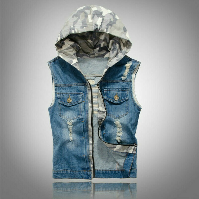 Herren Weste Tarnfarbe Patchwork Ärmellos Kapuzenjacke