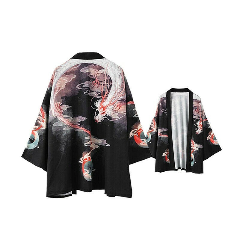Men Japanese Kimono Yukata Coat Outerwear Cardigan Dragon Tops Loose Retro SHP