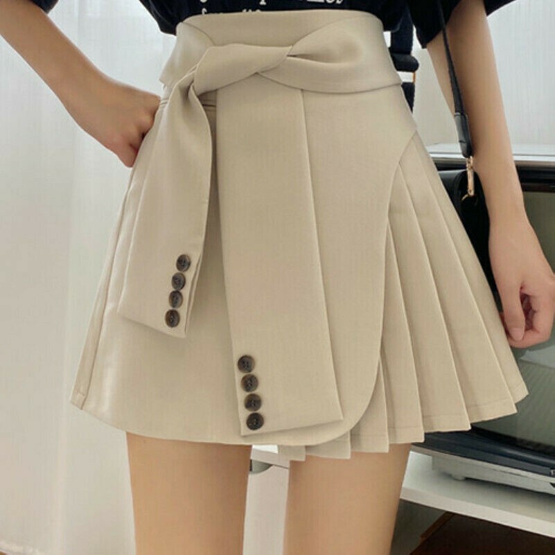 ★E.B.M★ Pleated A-line mini skirt EMP3WSK030 Amazon.com : Womens Short Skirts - Double Belt Pleated Skirt