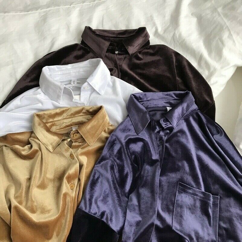 Maglietta Blusa Donna In Velluto Casual Sola Lunga Manica Oversize Taglia Plus