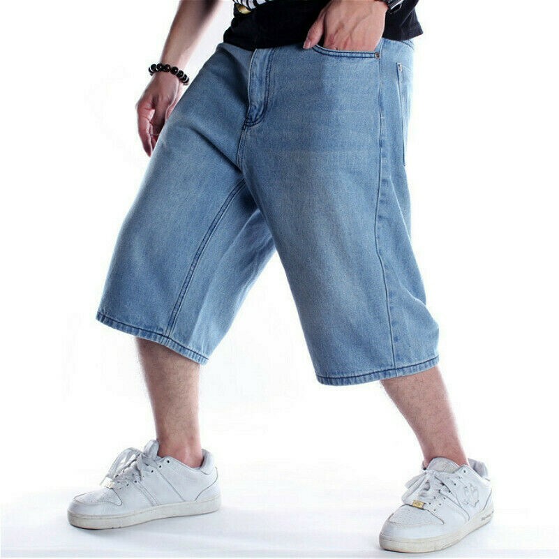 men-denim-shorts-loose-hip-hop-cropped-jeans-blue-skateboard-short-pants-new