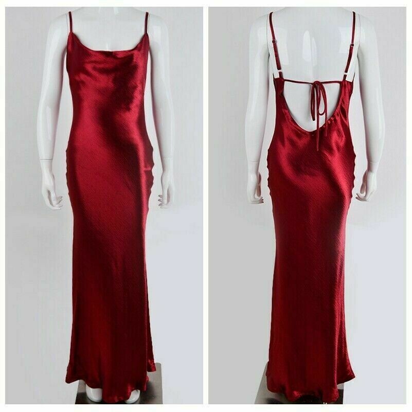 Damen Seidiges Satin Unterkleid Abend Abendkleid Rückenfrei Slim Nachtwäsche