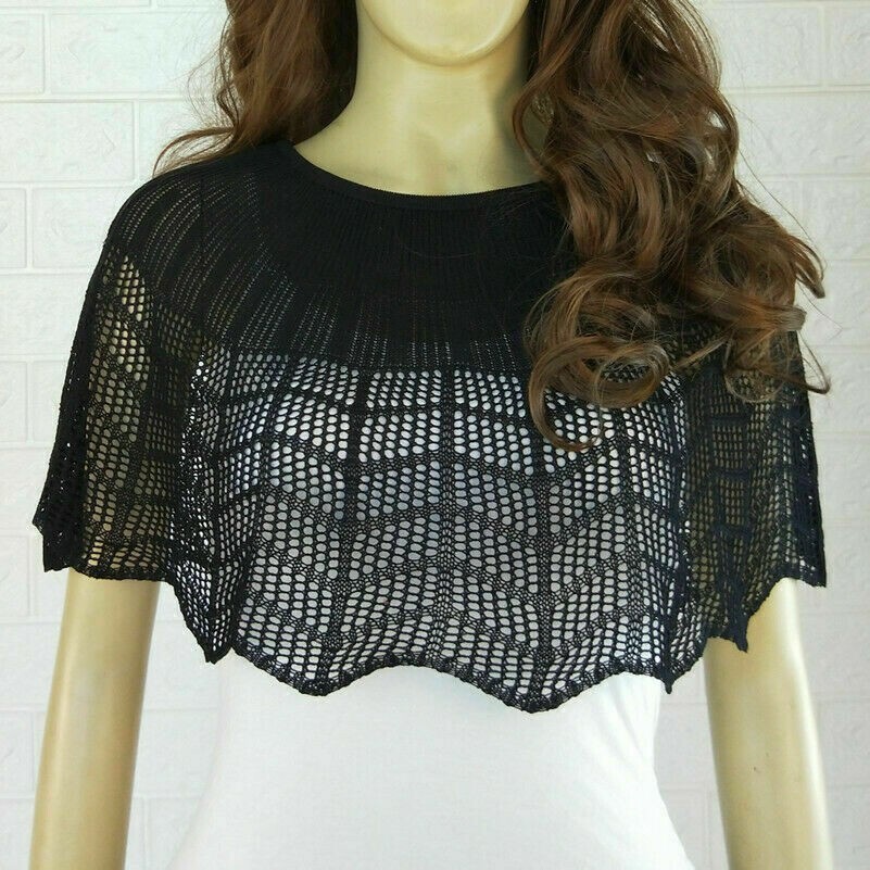 Damen Gestrickt Umhang Bolero Wickelschal Hohl Out Bluse Gekürzt Top Pullover