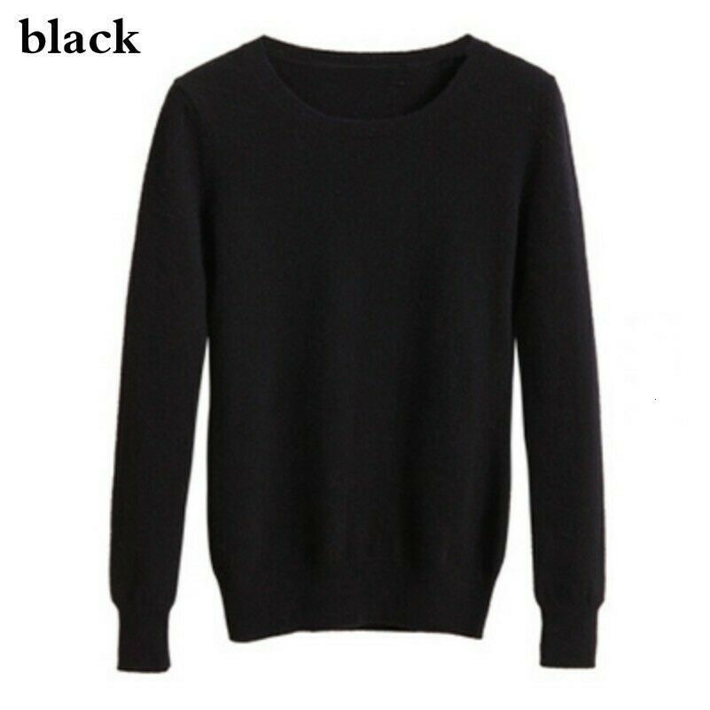 Wool Blend Sweater Women Solid Color Rond Neck Pullover Knitted Slim Warm Soft