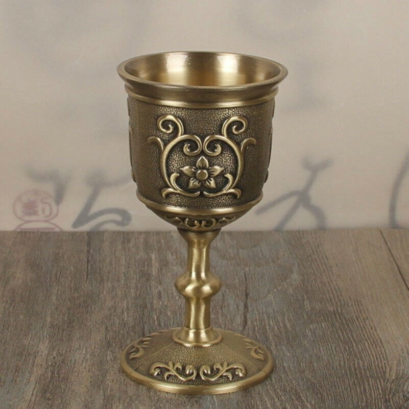 1 X Vintage Matal Chalice Goblet Wine Cups Retro Relief Floral Home Decor Gift
