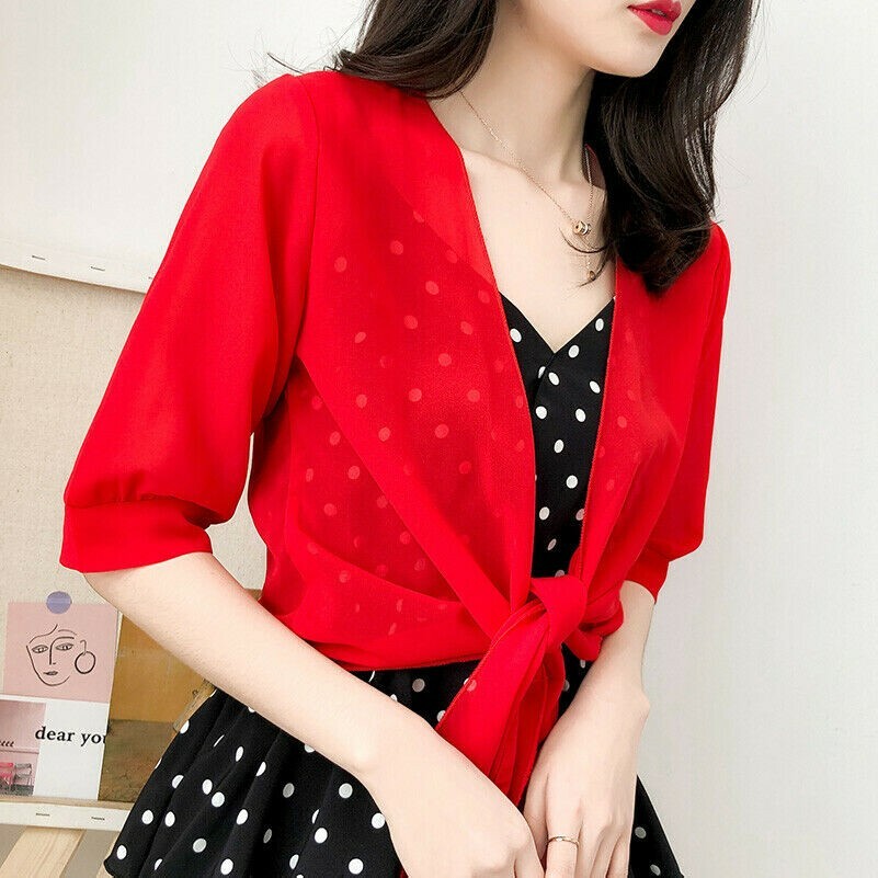 Donna Chiffon Camicetta Coprispalle Bolero Cardigan Tagliato Avvolgere