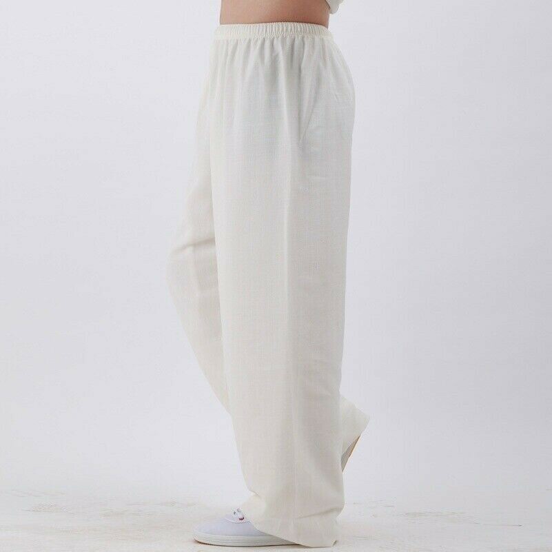Femmes Hommes Pantalon Lin en Vrac Bouffant Taille Élastique Tai Chi Bas