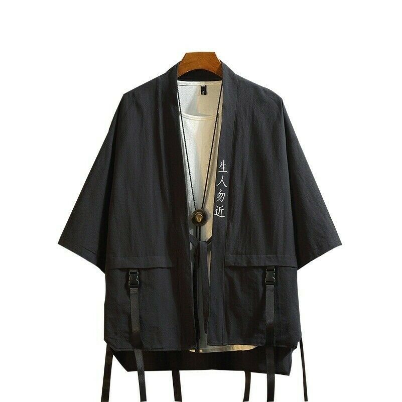 Herren Japanisch Stickerei Kimono Jacke Mantel Harajuku Strickjacke Cargo Retro