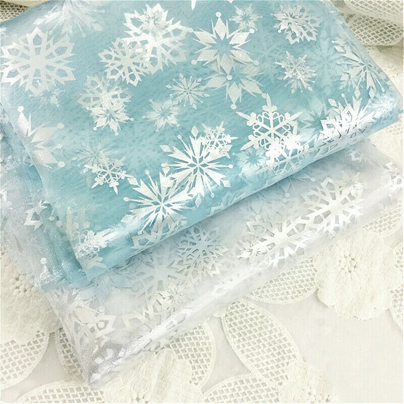Organza Stoff Schneeflocken Tüll Durchsichtig Netz Glänzend Weihnachten DIY Ball