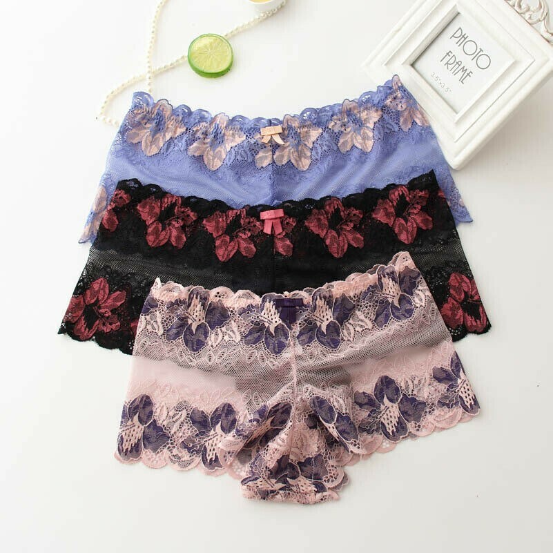2X Women Sexy Lace Briefs Knicker Underwear Panty Mesh Sheer Loose Plus Size
