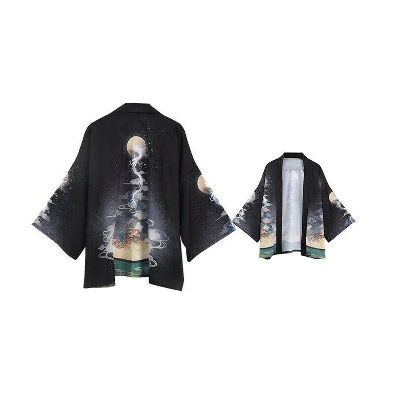 Hommes Japonais Kimono Yukata Manteau Pull Dragon Chemise Cardigan en Vrac Rétro