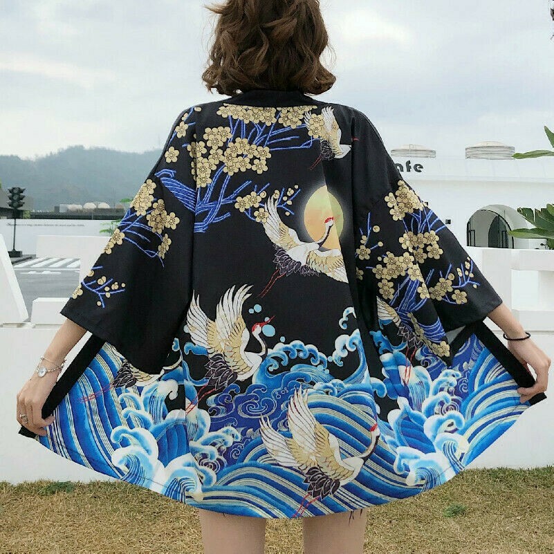 Femme Kimono Manteau Desseré Cardigan Femme Japonais Veste Rétro Extérieur Haori
