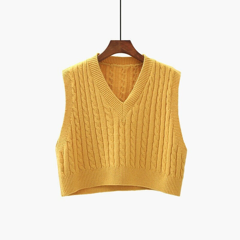 Femme Tricoté Gilet Pull Col V Décontracté Débardeur Tricot Pull sans Manche