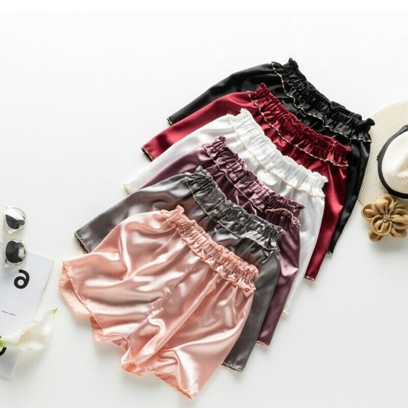 Femme Satin Short Fausse Soie Sous-Vêtement Ébouriffé Slip Sécurité Culotte
