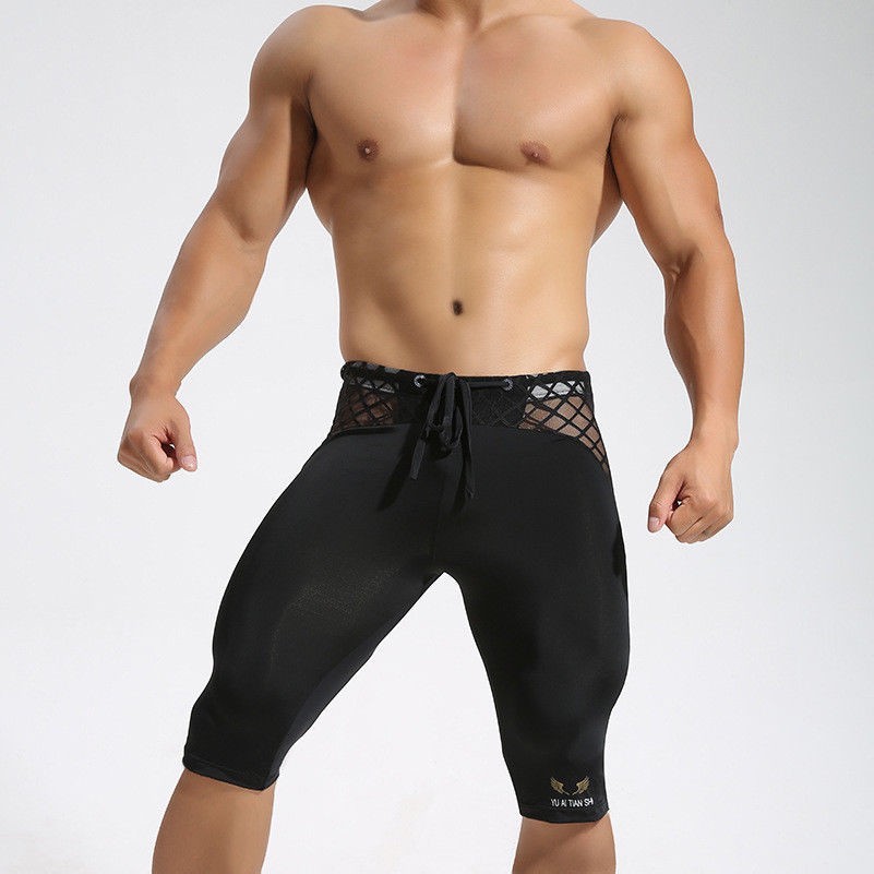 Hommes Maille Fitness Short Caleçon Boxer Gym Sportstights Épissure Jogging