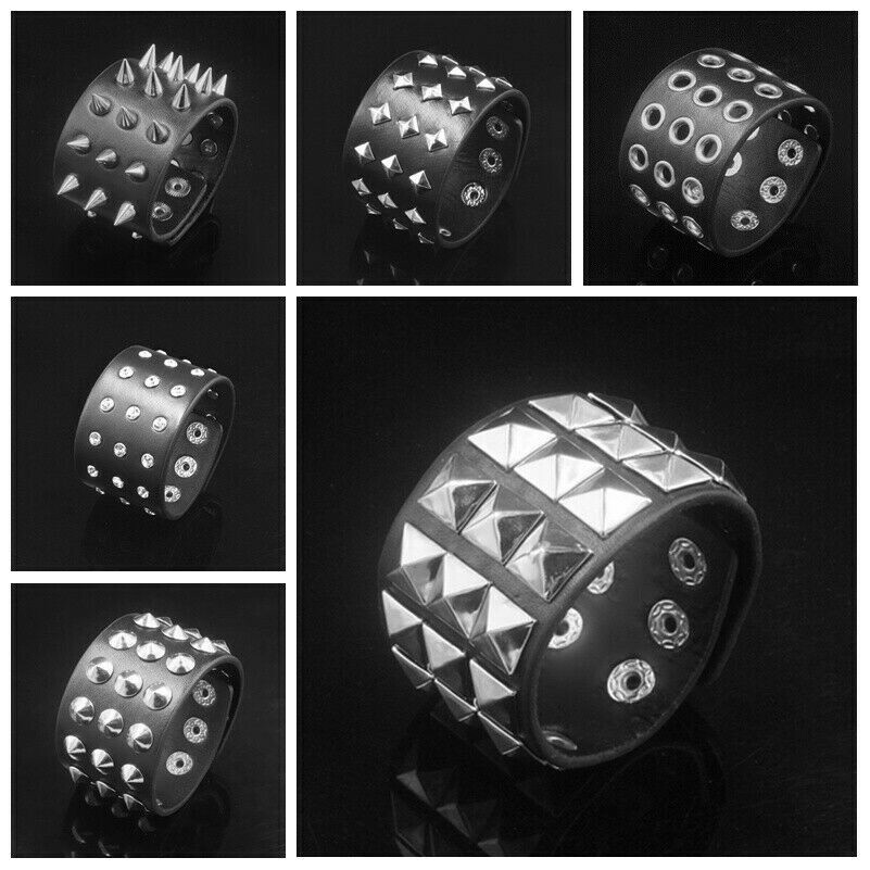 unisex-black-gothic-punk-bracelet-pu-leather-rock-stud-cuff-wristband-club