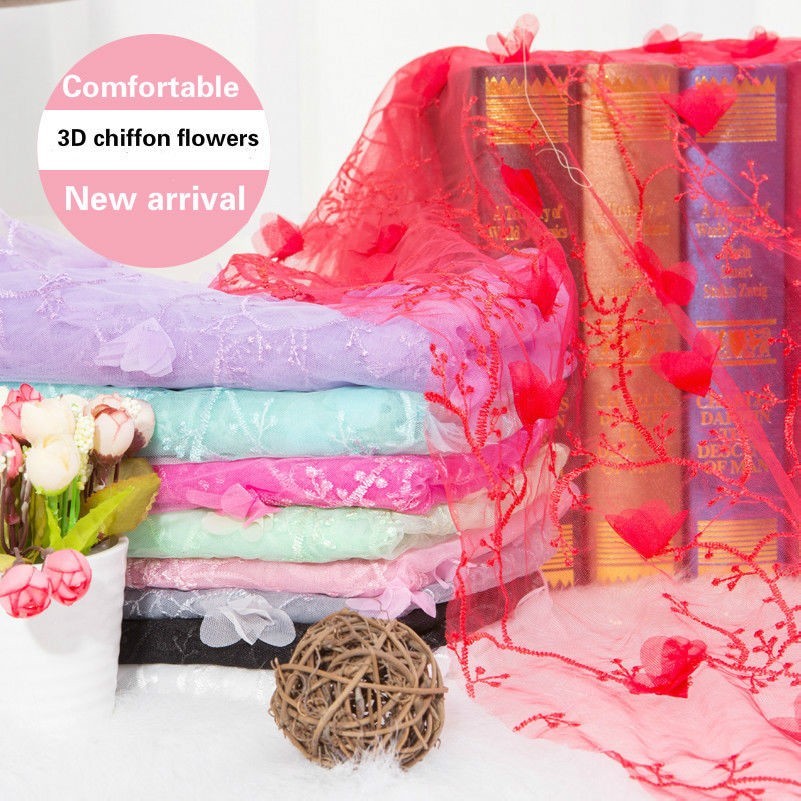 3D Mousseline Fleurs Tissu Maille Broderie Mariage D Robe Matériel 130cm Largeur