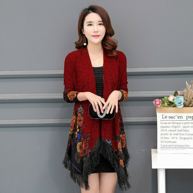 Women Plus Shawl Coat Ethnic Cardigan Embroidery Outwear Tassel Poncho New